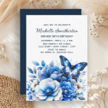 Blauwe Vlinder Bloemen Elegante 90e Verjaardag