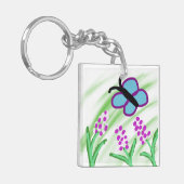 Blauwe vlinder bloemen sleutelhanger (Voorkant Links)