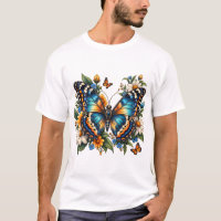 Blauwe Vlinder Bloemen T-Shirt