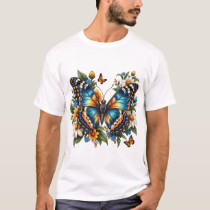 Blauwe Vlinder Bloemen T-Shirt