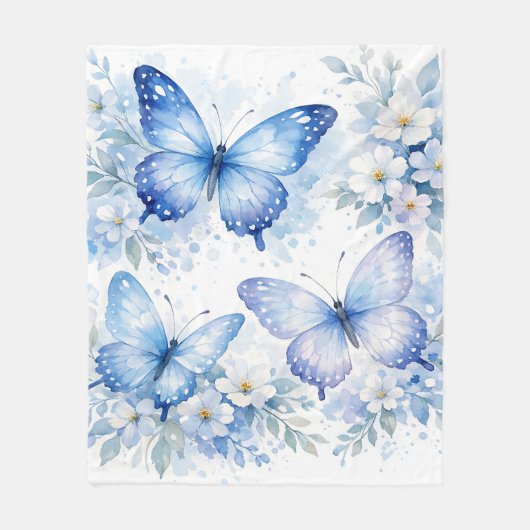 Blauwe Vlinder Bloemstuk Fleece Deken (Voorkant)
