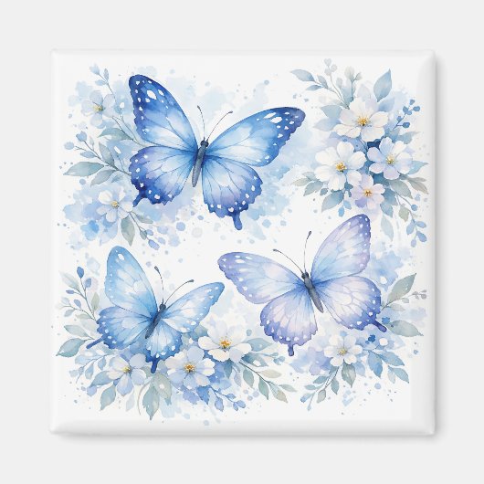 Blauwe Vlinder Bloemstuk Magneet (Voorkant)