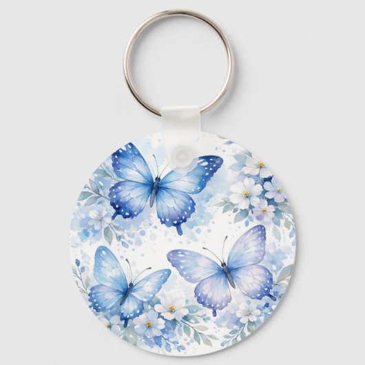 Blauwe Vlinder Bloemstuk Sleutelhanger (Voorkant)