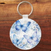 Blauwe Vlinder Bloemstuk Sleutelhanger (Achterkant)