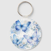 Blauwe Vlinder Bloemstuk Sleutelhanger (Achterkant)