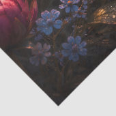 Blauwe vlinder boven roze pioenrozen Lentetuin Tissuepapier (Detail)