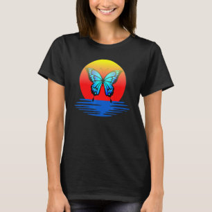 Blauwe vlinder boven Zonnebeeld T-shirt Man Vrouwe