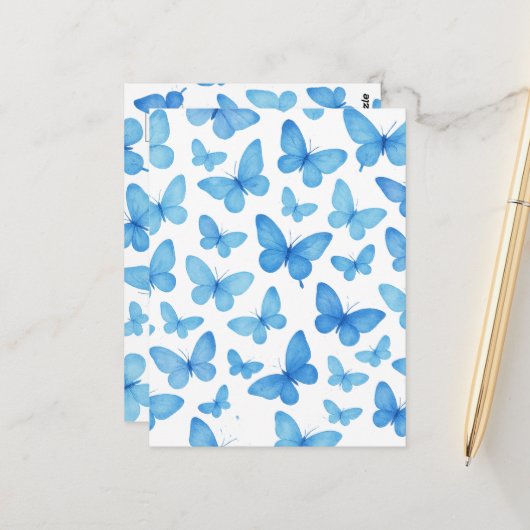 Blauwe vlinder briefkaart (Voorkant / Achterkant in situ)