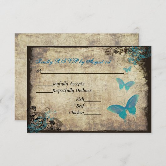 Blauwe  Vlinder Bruiloft RSVP Kaart (Voorkant / Achterkant)