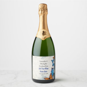 Blauwe Vlinder bruiloft Sparkling Wijnetiket