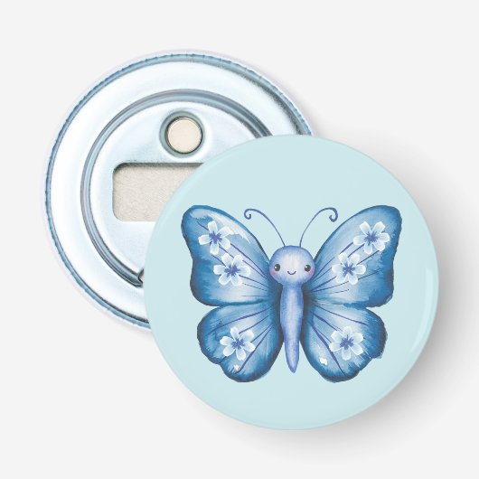Blauwe vlinder button flesopener (Voorkant)
