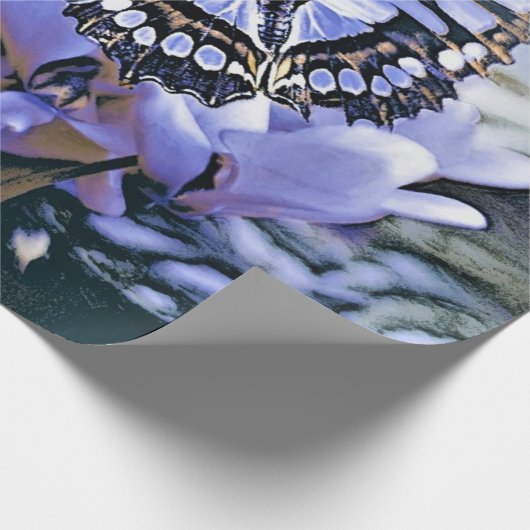 Blauwe vlinder cadeaupapier (Hoek)