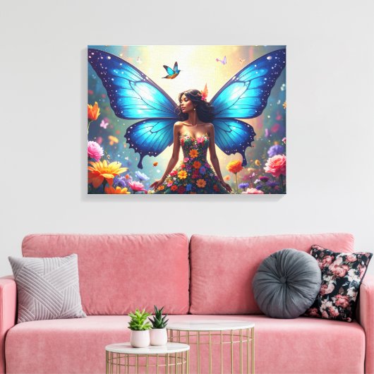 Blauwe vlinder canvas afdruk (Insitu (Woonkamer))