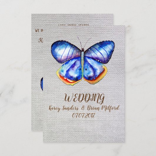 Blauwe Vlinder Canvas bruiloft uitnodiging (Voorkant / Achterkant)