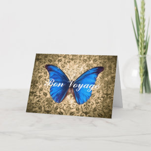 Blauwe vlinder damask Bon Voyage  kunst Kaart