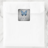 Blauwe vlinder Damask bruiloft dank u Vierkante Sticker (Tas)