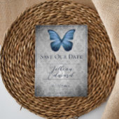 Blauwe  Vlinder Damask Save the Date Aankondiging