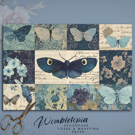  Blauwe Vlinder Decoupage Bloemencollage Tissuepapier