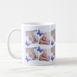Blauwe Vlinder Eerste Jaar Baby Foto Collage Koffiemok