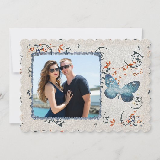 Blauwe vlinder- en bladwervelingen save the date (Achterkant)