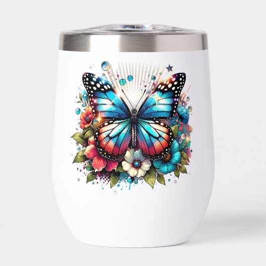 blauwe vlinder en bloemen (Voorkant)