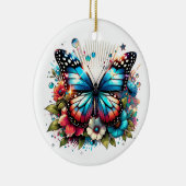 Blauwe vlinder en bloemen gepersonaliseerde kerst keramisch ornament (Rechts)
