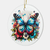 Blauwe vlinder en bloemen gepersonaliseerde kerst keramisch ornament (Links)