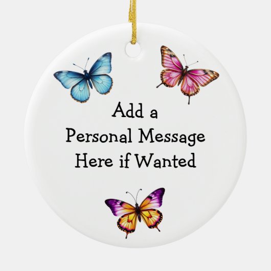 Blauwe vlinder en bloemen gepersonaliseerde kerst keramisch ornament (Achterkant)