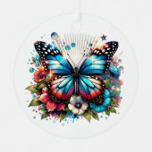 Blauwe vlinder en bloemen gepersonaliseerde kerst metalen ornament (Voorkant)