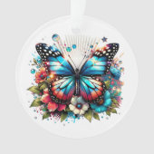 Blauwe vlinder en bloemen gepersonaliseerde kerst ornament (voorkant)