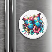 Blauwe vlinder en bloemen magneet