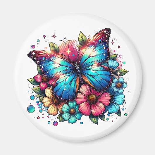 Blauwe vlinder en bloemen magneet (Voorkant)