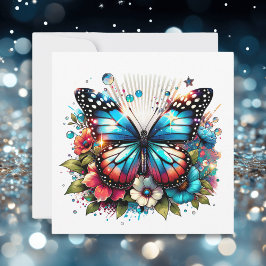 Blauwe vlinder en bloemen | Persoonlijk bericht Kaart