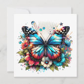 Blauwe vlinder en bloemen | Persoonlijk bericht Kaart (Voorkant)