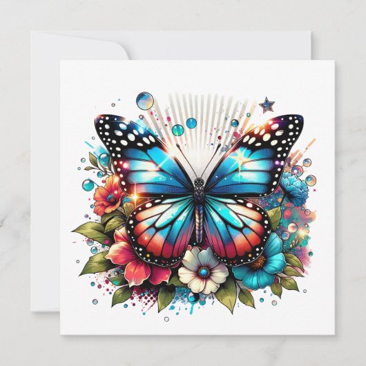 Blauwe vlinder en bloemen | Persoonlijk bericht Kaart (Voorkant)