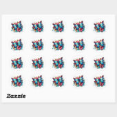 Blauwe vlinder en bloemen ronde sticker (Vel)