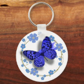 Blauwe vlinder en bloemen sleutel/tasketen sleutelhanger (Voorkant)