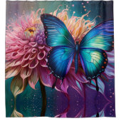 Blauwe vlinder en de Dahlia Douchegordijn (Voorkant)