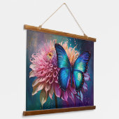 Blauwe vlinder en de Dahlia Hangend Wandkleed (Gebogen)