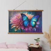 Blauwe vlinder en de Dahlia Hangend Wandkleed (Slaapkamer)