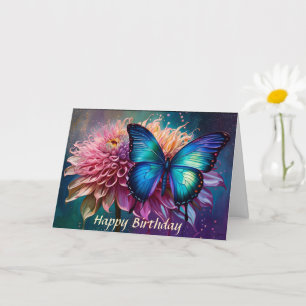 Blauwe vlinder en de Dahlia Kaart