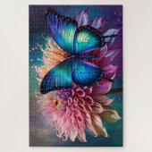 Blauwe vlinder en de Dahlia Legpuzzel (Verticaal)