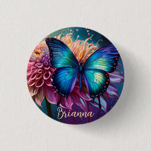 Blauwe vlinder en de Dahlia Ronde Button 3,2 Cm