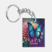 Blauwe vlinder en de Dahlia Sleutelhanger (Voorkant Links)