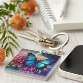 Blauwe vlinder en de Dahlia Sleutelhanger (Voorkant Rechts)