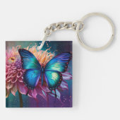 Blauwe vlinder en de Dahlia Sleutelhanger (Achterkant)