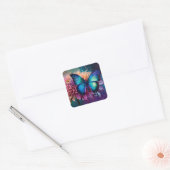 Blauwe vlinder en de Dahlia Vierkante Sticker (Envelop)