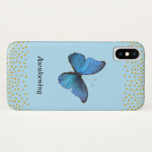 Blauwe vlinder en gouden Confetti Case-Mate iPhone Case (Achterkant (horizontaal))