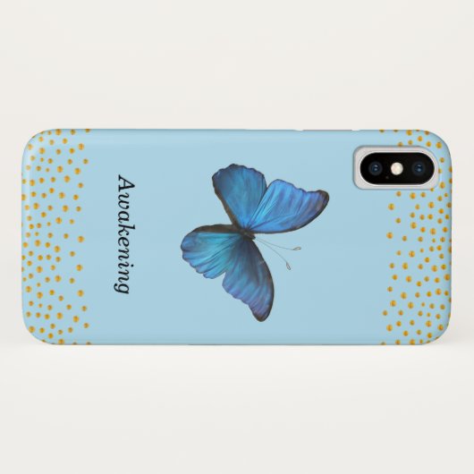 Blauwe vlinder en gouden Confetti Case-Mate iPhone Case (Achterkant (horizontaal))