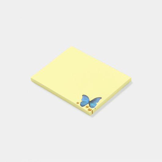 Blauwe vlinder en gouden Confetti Stippen Post-it® Notes (Schuin)
